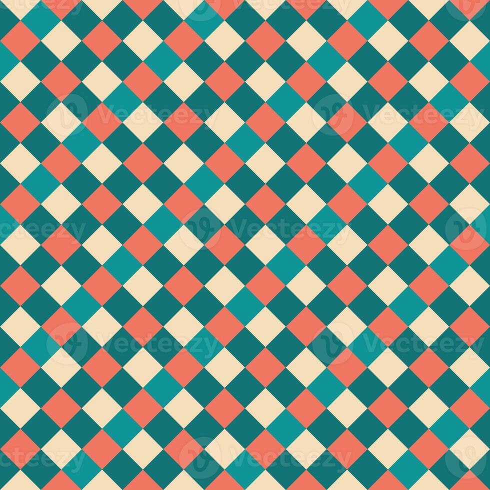 Yellow Green Red Seamless Diagonal French Checkered Pattern. Inclined Colorful Fabric Check Pattern Background. 45 degrees Classic Checker Pattern Design Texture. photo