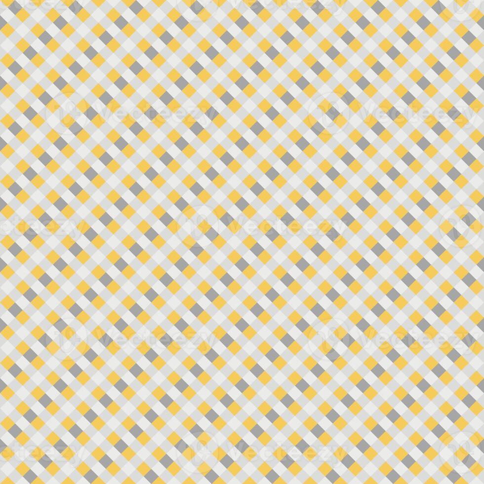 Yellow Gray White Seamless Small Diagonal French Checkered Pattern. Little Inclined Colorful Fabric Check Pattern Background. 45 degrees Classic Checker Pattern Design Texture. photo