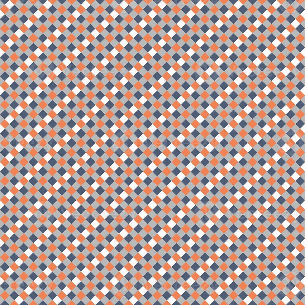 White Gray Orange Seamless Small Diagonal French Checkered Pattern. Little Inclined Colorful Fabric Check Pattern Background. 45 degrees Classic Checker Pattern Design Texture. photo
