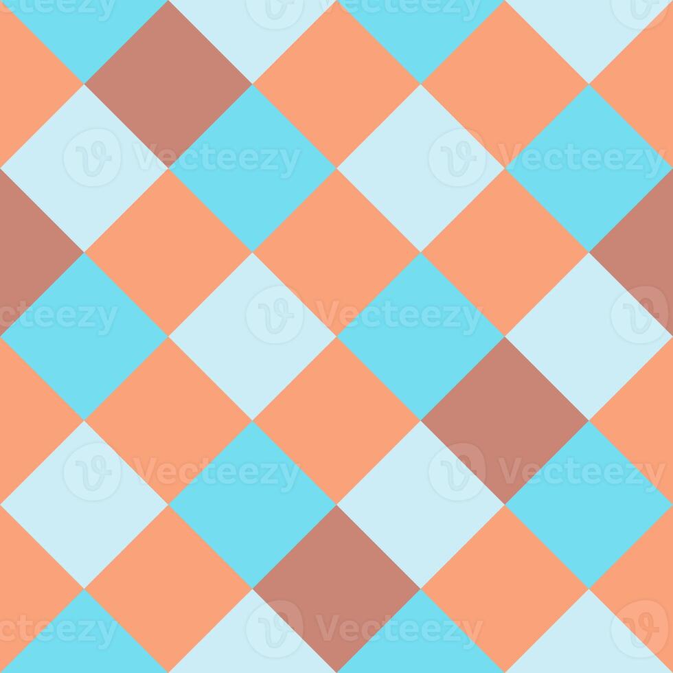 Blue Brown Large Diagonal Seamless French Checkered Pattern. Big Inclined Colorful Fabric Check Pattern Background. 45 degrees Classic Checker Pattern Design Texture. photo