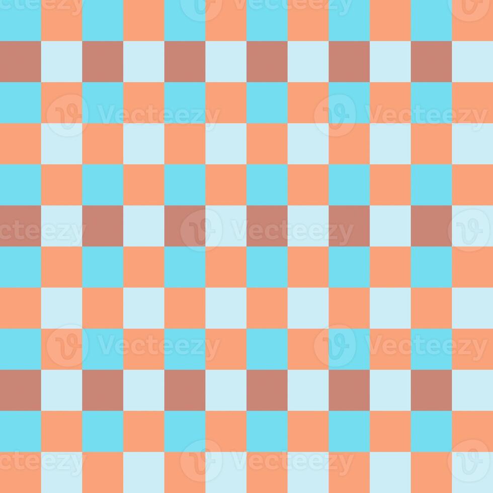 Blue Brown Seamless French Checkered Pattern. Colorful Fabric Check Pattern Background. Classic Checker Pattern Design Texture. photo