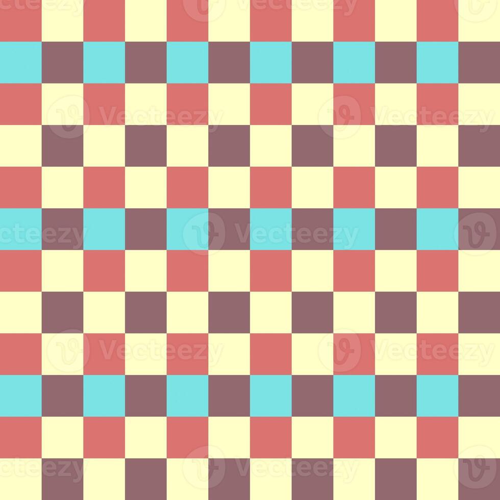 Blue Yellow Burgundy Scarlet Seamless French Checkered Pattern. Colorful Fabric Check Pattern Background. Classic Checker Pattern Design Texture. photo