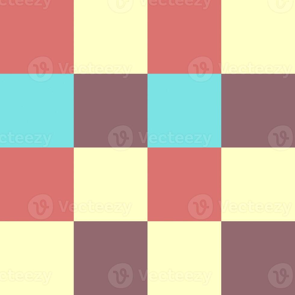 Blue Yellow Burgundy Scarlet Large Seamless French Checkered Pattern. Big Colorful Fabric Check Pattern Background. Classic Checker Pattern Design Texture. photo