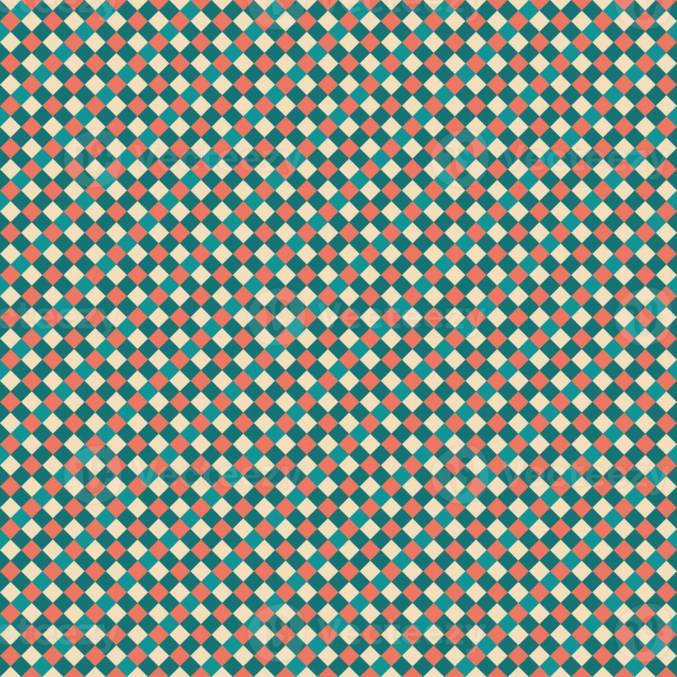 Yellow Green Red Seamless Small Diagonal French Checkered Pattern. Little Inclined Colorful Fabric Check Pattern Background. 45 degrees Classic Checker Pattern Design Texture. photo