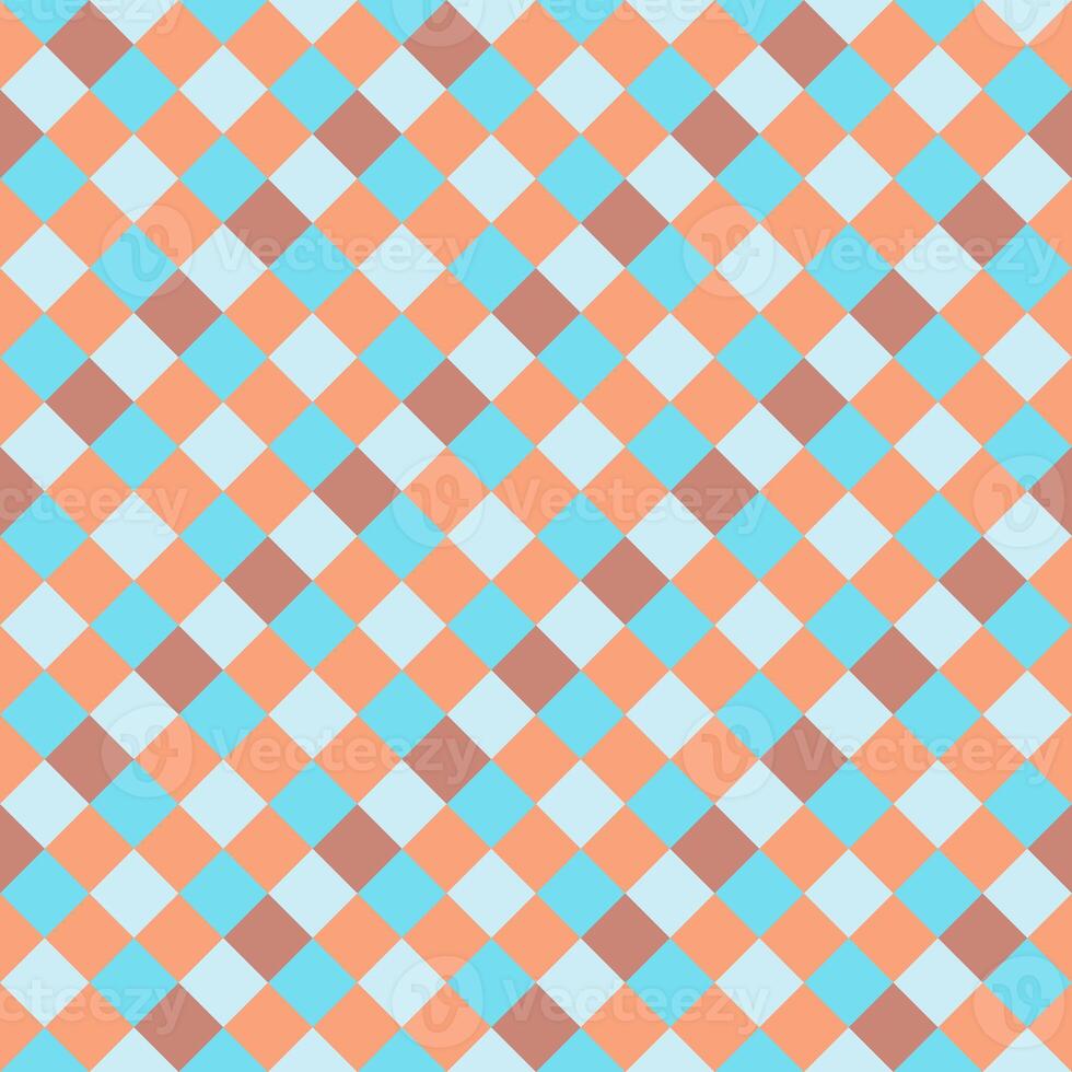 Blue Brown Seamless Diagonal French Checkered Pattern. Inclined Colorful Fabric Check Pattern Background. 45 degrees Classic Checker Pattern Design Texture. photo