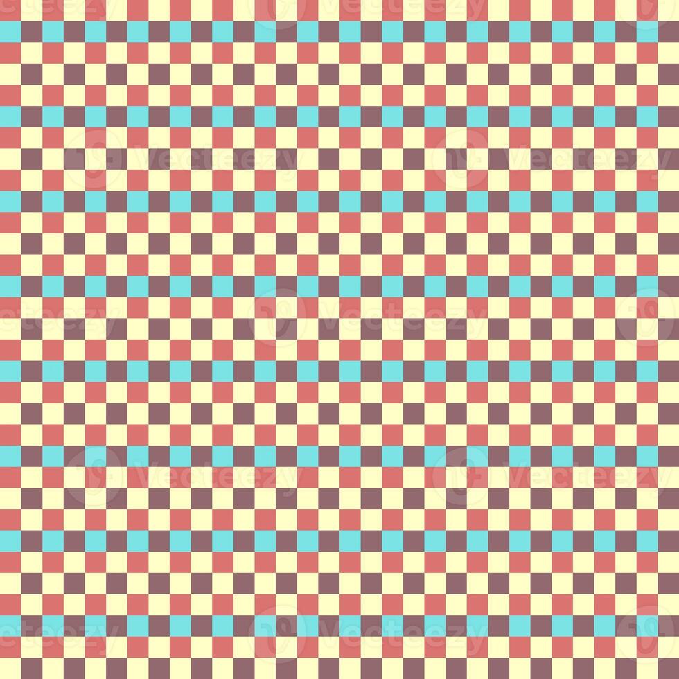 Blue Yellow Burgundy Scarlet Seamless Small French Checkered Pattern. Little Colorful Fabric Check Pattern Background. Classic Checker Pattern Design Texture. photo
