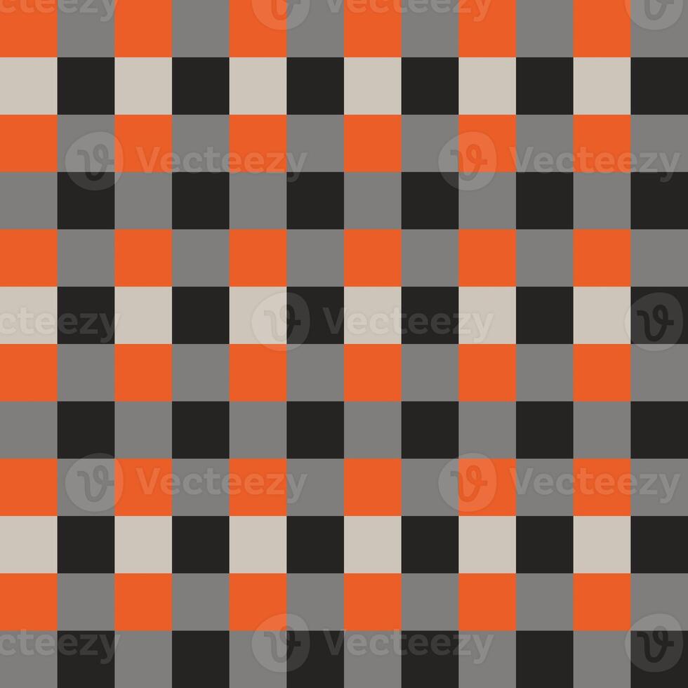 Black Gray Orange Seamless French Checkered Pattern. Colorful Fabric Check Pattern Background. Classic Checker Pattern Design Texture. photo