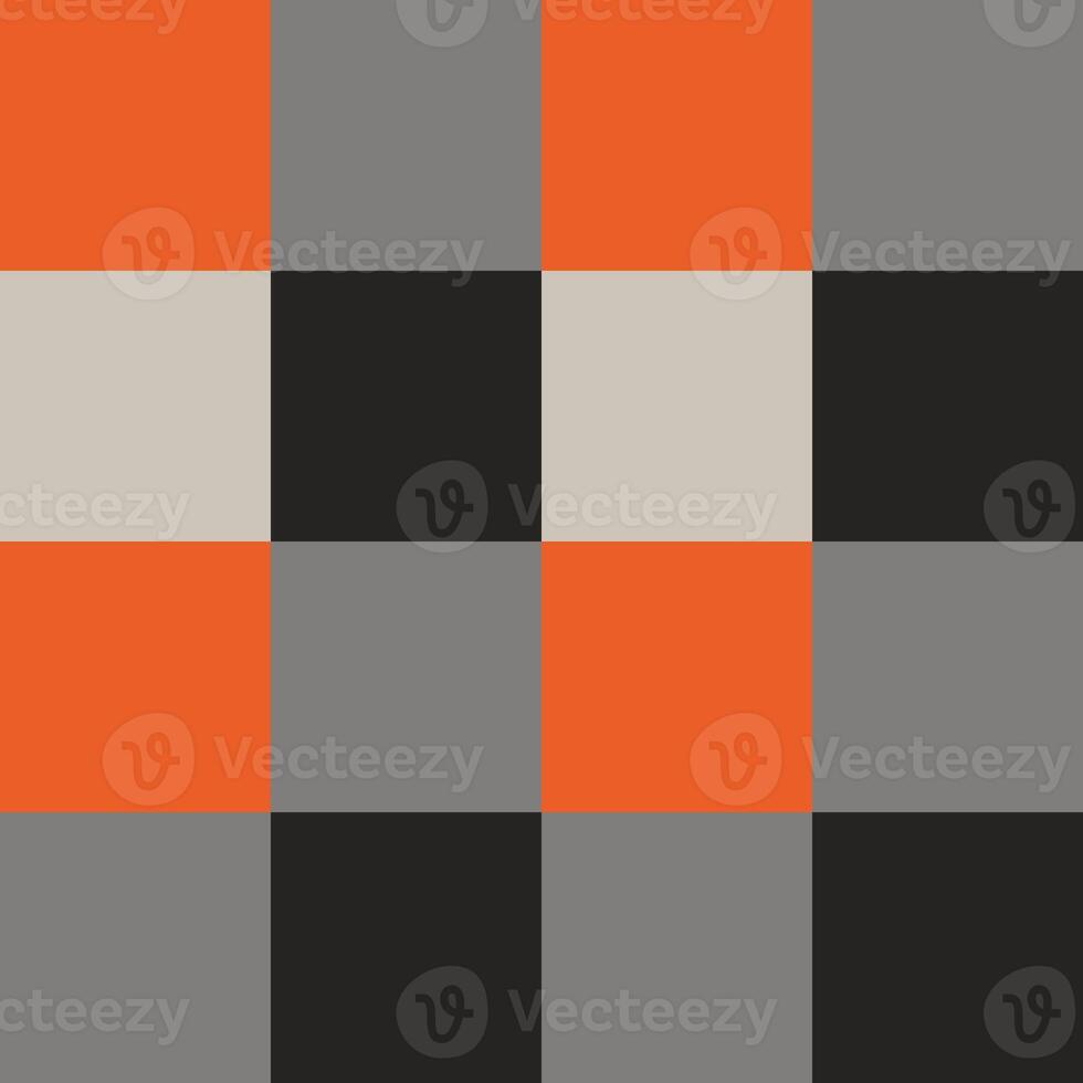 Black Gray Orange Large Seamless French Checkered Pattern. Big Colorful Fabric Check Pattern Background. Classic Checker Pattern Design Texture. photo