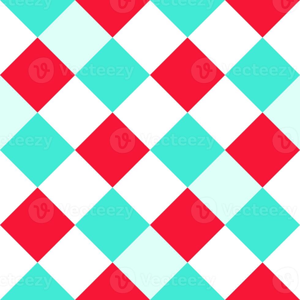 Red White Green Large Diagonal Seamless French Checkered Pattern. Big Inclined Colorful Fabric Check Pattern Background. 45 degrees Classic Checker Pattern Design Texture. photo