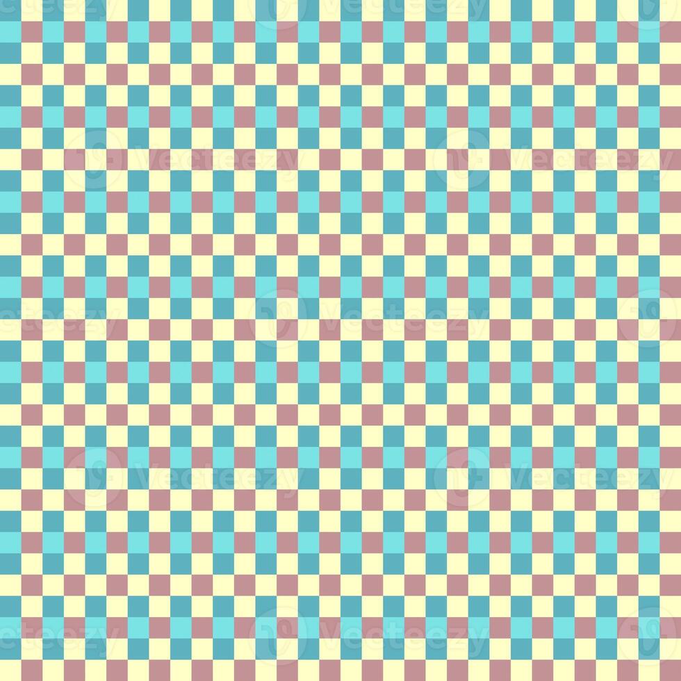 Blue Yellow Plum Teal Seamless Small French Checkered Pattern. Little Colorful Fabric Check Pattern Background. Classic Checker Pattern Design Texture. photo