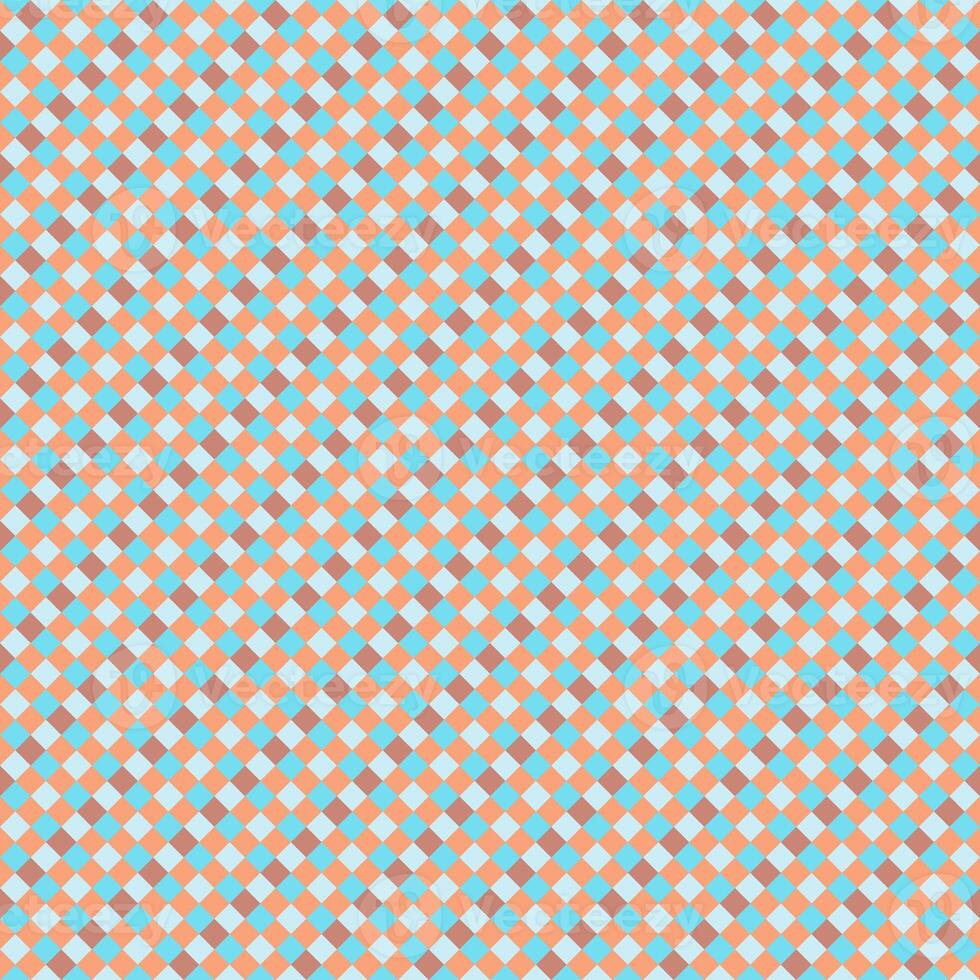 Blue Brown Seamless Small Diagonal French Checkered Pattern. Little Inclined Colorful Fabric Check Pattern Background. 45 degrees Classic Checker Pattern Design Texture. photo