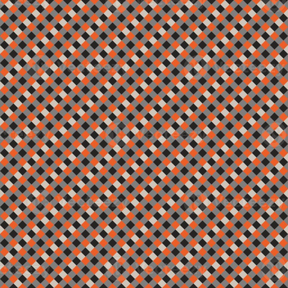 Black Gray Orange Seamless Small Diagonal French Checkered Pattern. Little Inclined Colorful Fabric Check Pattern Background. 45 degrees Classic Checker Pattern Design Texture. photo