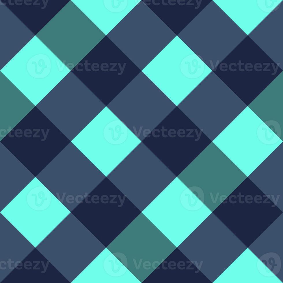 Turquoise Navy Blue Large Diagonal Seamless French Checkered Pattern. Big Inclined Colorful Fabric Check Pattern Background. 45 degrees Classic Checker Pattern Design Texture. photo