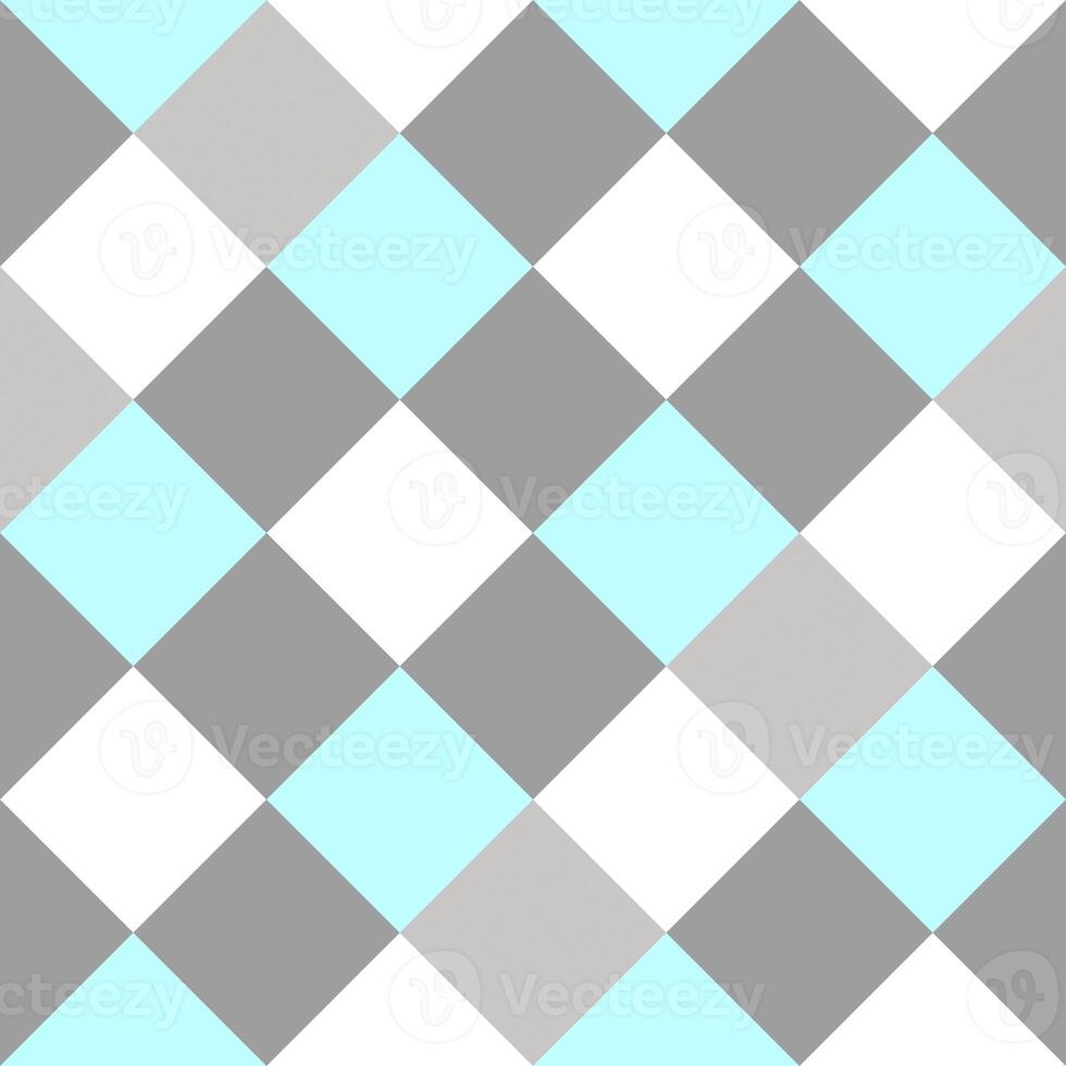 Gray Sky Blue White Large Diagonal Seamless French Checkered Pattern. Big Inclined Colorful Fabric Check Pattern Background. 45 degrees Classic Checker Pattern Design Texture. photo