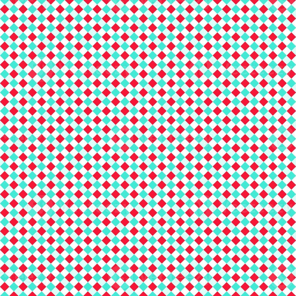 Red White Green Seamless Small Diagonal French Checkered Pattern. Little Inclined Colorful Fabric Check Pattern Background. 45 degrees Classic Checker Pattern Design Texture. photo