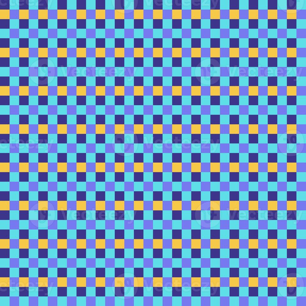 Purple Yellow Blue Lilac Seamless Small French Checkered Pattern. Little Colorful Fabric Check Pattern Background. Classic Checker Pattern Design Texture. photo