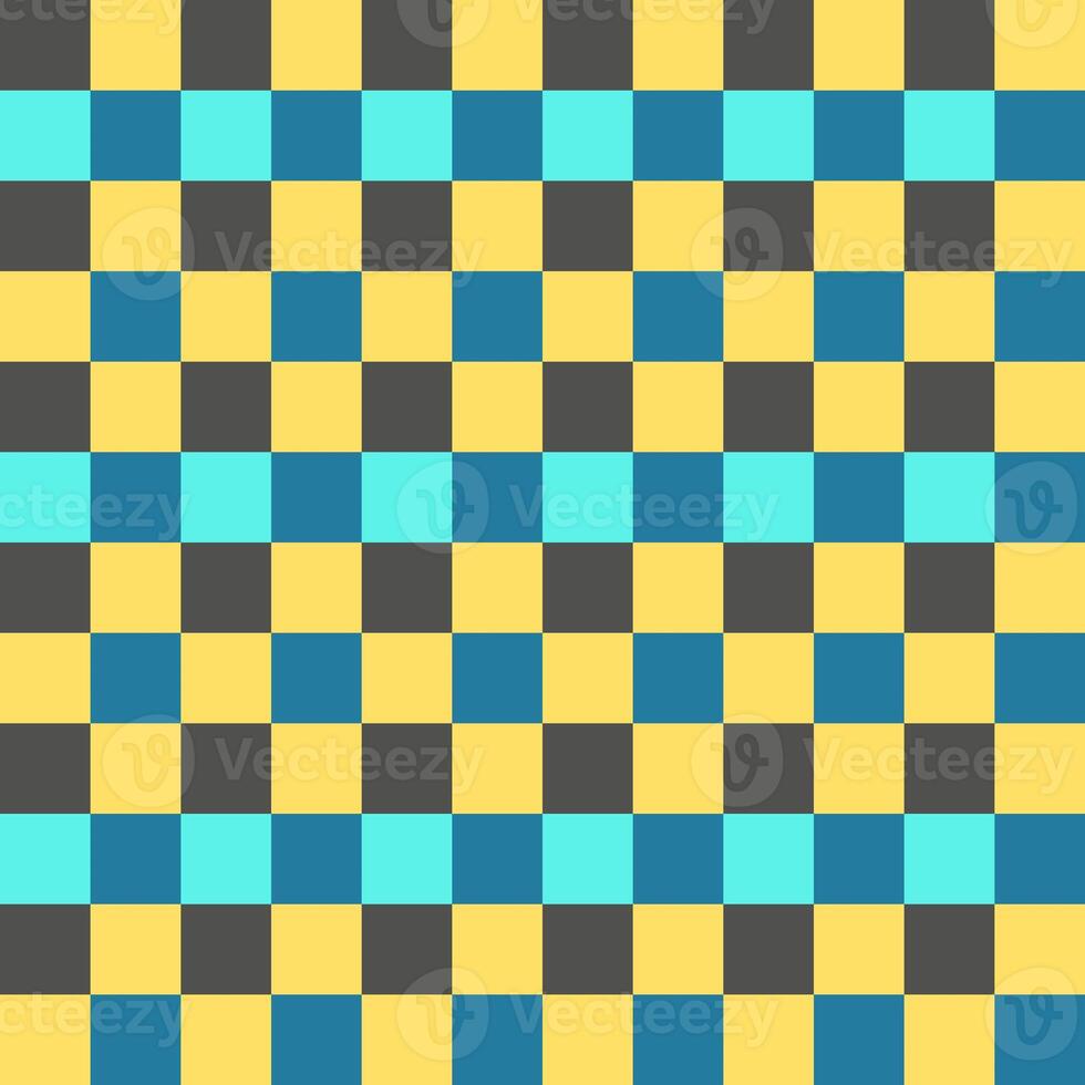 Yellow Gray Sky Blue Seamless French Checkered Pattern. Colorful Fabric Check Pattern Background. Classic Checker Pattern Design Texture. photo