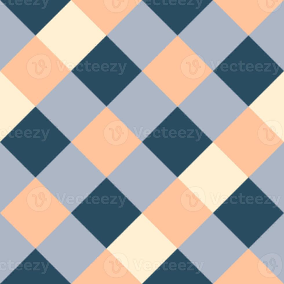 Peach Gray Raven Black Beige Large Diagonal Seamless French Checkered Pattern. Big Inclined Colorful Fabric Check Pattern Background. 45 degrees Classic Checker Pattern Design Texture. photo