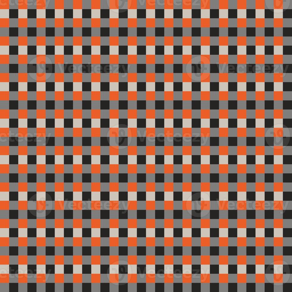 Black Gray Orange Seamless Small French Checkered Pattern. Little Colorful Fabric Check Pattern Background. Classic Checker Pattern Design Texture. photo