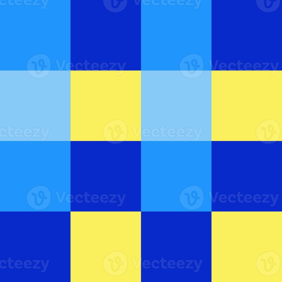 Blue Yellow Large Seamless French Checkered Pattern. Big Colorful Fabric Check Pattern Background. Classic Checker Pattern Design Texture. photo