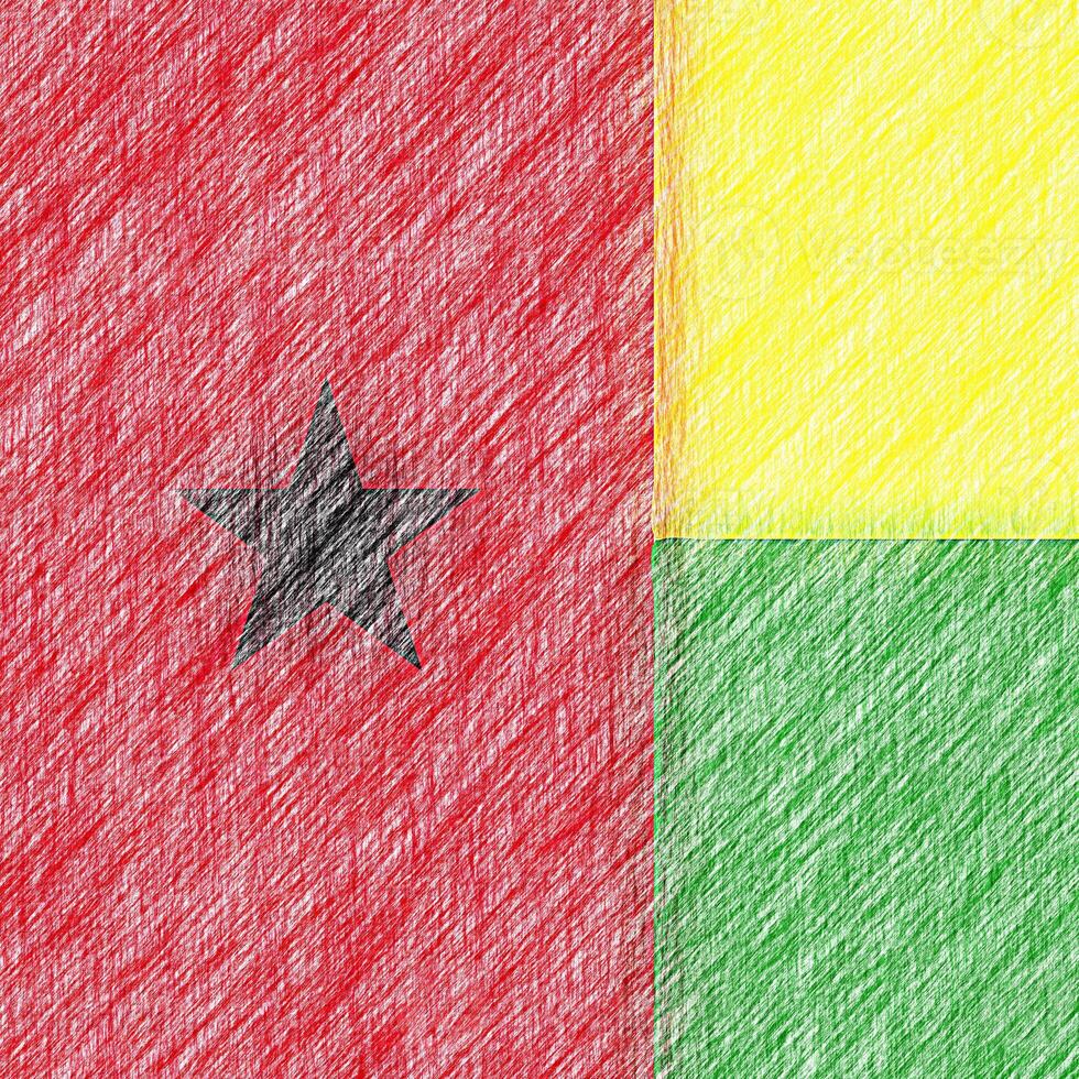 Guinea-Bissau flag pencil painting picture. Guinea-Bissau emblem shaded drawing canvas. photo