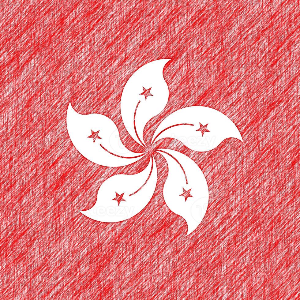 Hong Kong flag pencil painting picture. Hong Kong emblem shaded drawing canvas. photo