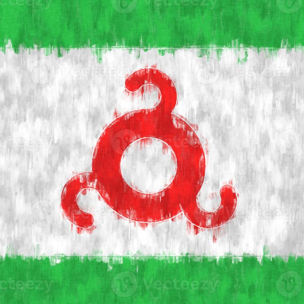 Ingushetia oil painting. Ingush emblem drawing canvas. A painted picture of a country's flag. photo