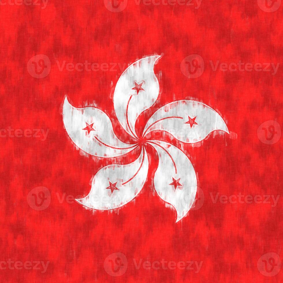 Hong Kong oil painting. Hong Kong emblem drawing canvas. A painted picture of a country's flag. photo