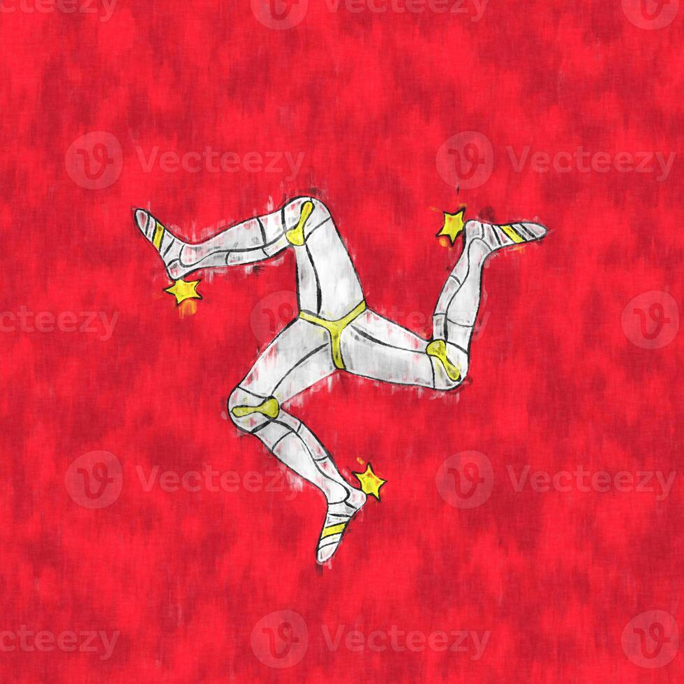 Isle of Man oil painting. Isle of Man emblem drawing canvas. A painted picture of a country's flag. photo