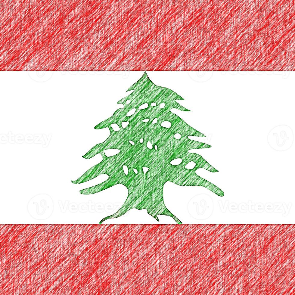 Lebanon flag pencil painting picture. Lebanese emblem shaded drawing canvas. photo