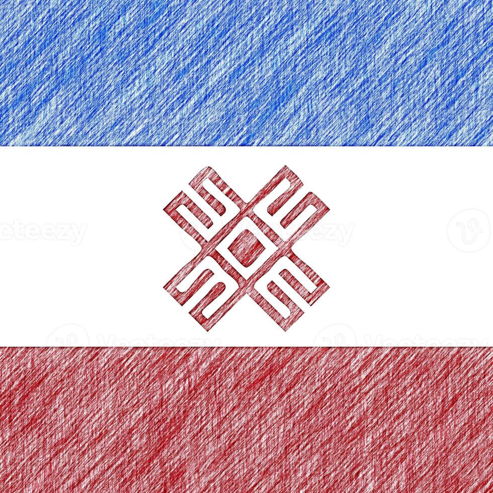 Mari-El flag pencil painting picture. Mari-Elsky emblem shaded drawing canvas. photo
