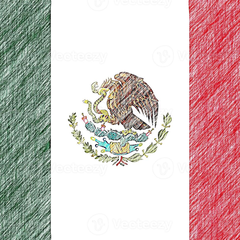 Mexico flag pencil painting picture. Mexican emblem shaded drawing canvas. photo