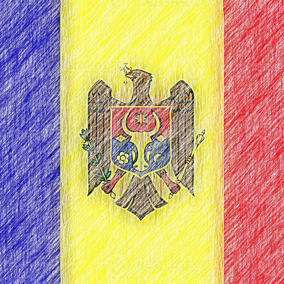 Moldova flag pencil painting picture. Moldovan emblem shaded drawing canvas. photo
