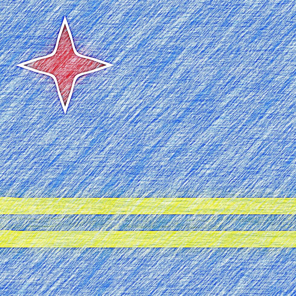 Aruba flag pencil painting picture. Aruba emblem shaded drawing canvas. photo