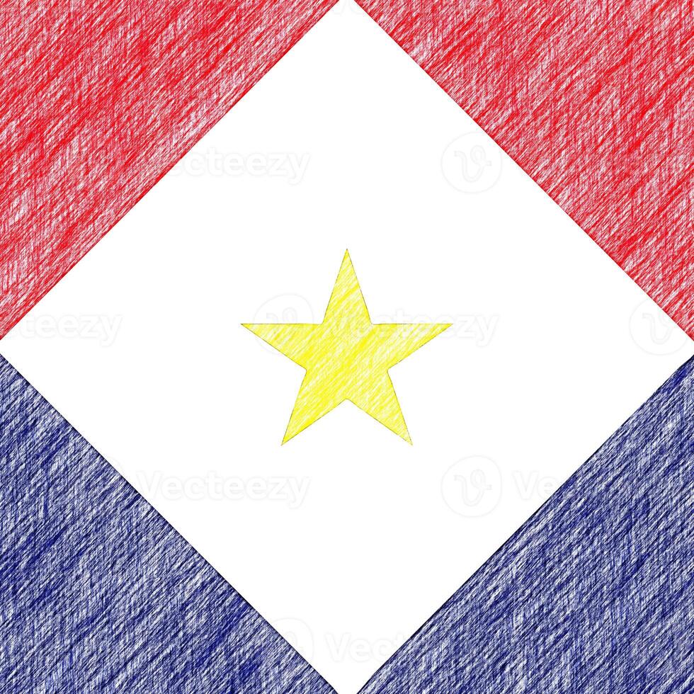 Saba flag pencil painting picture. Saba emblem shaded drawing canvas. photo
