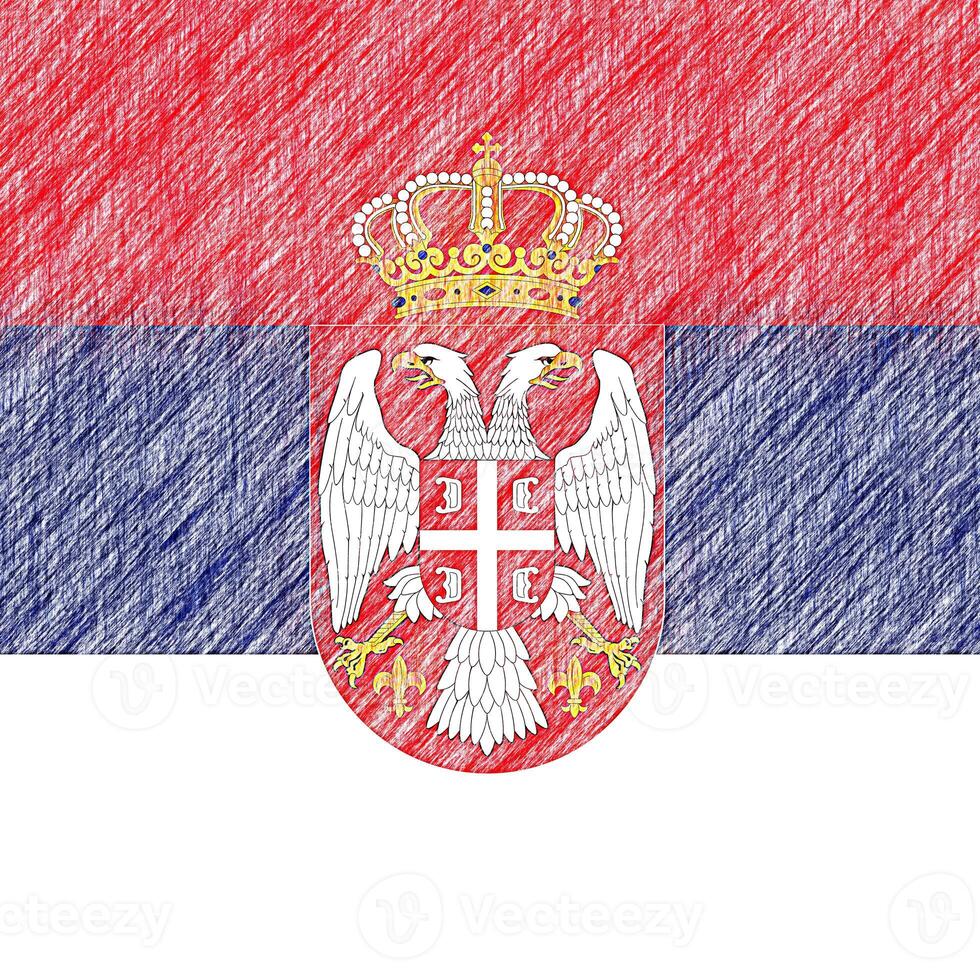 Serbia flag pencil painting picture. Serbian emblem shaded drawing canvas. photo