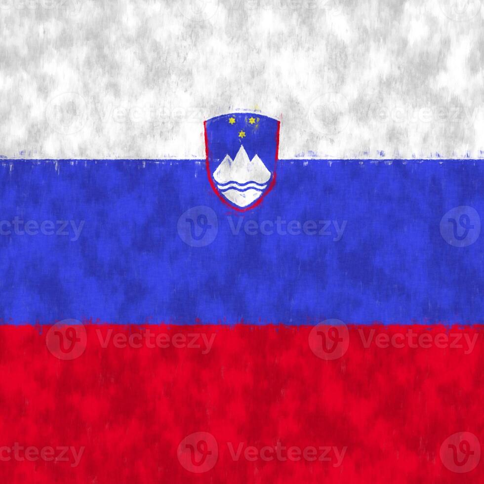 Slovenia oil painting. Slovenian emblem drawing canvas. A painted picture of a country's flag. photo
