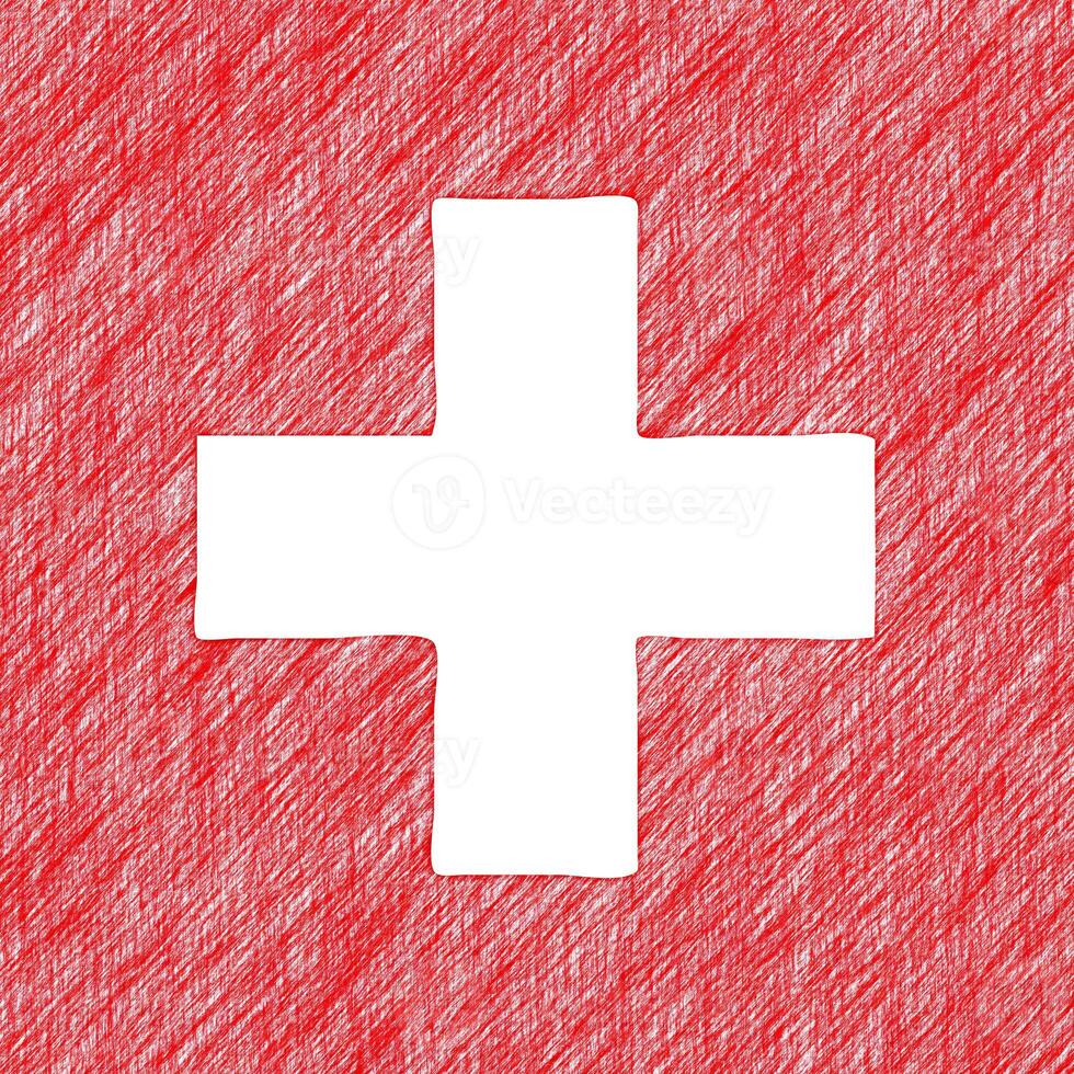 Switzerland flag pencil painting picture. Swiss emblem shaded drawing canvas. photo