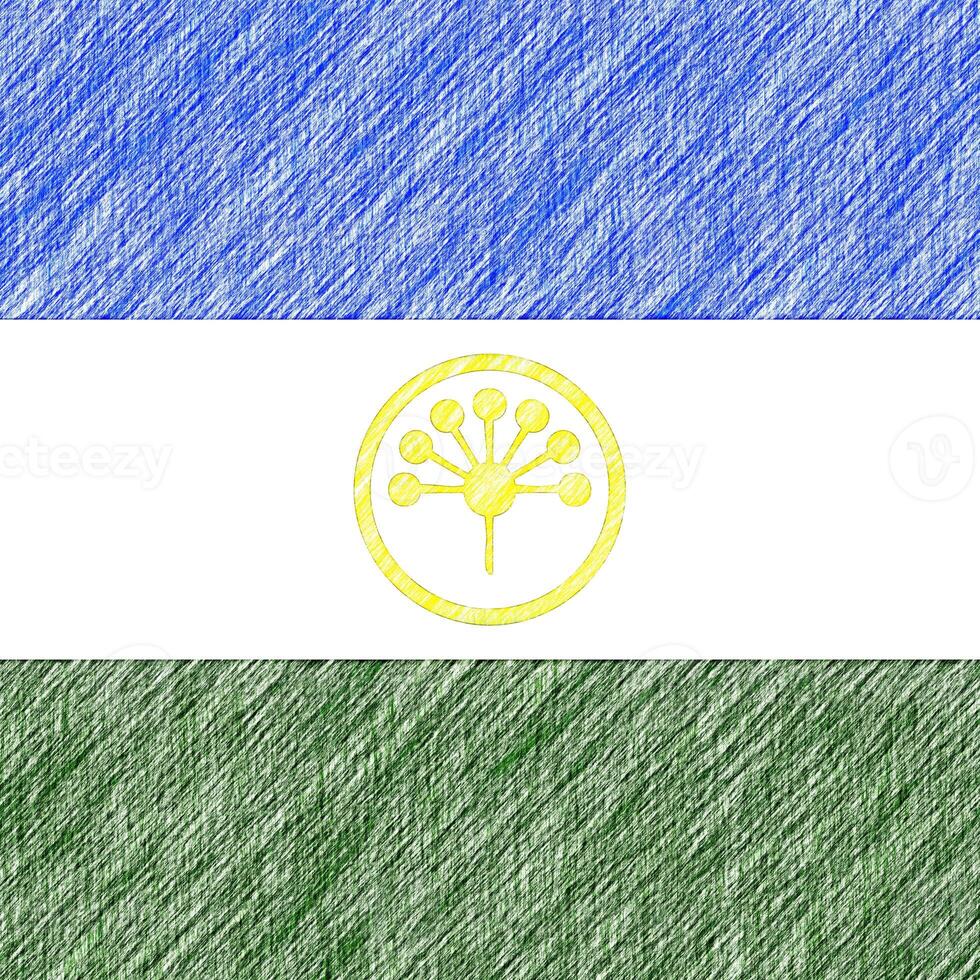 Bashkortostan flag pencil painting picture. Bashkortostan emblem shaded drawing canvas. photo