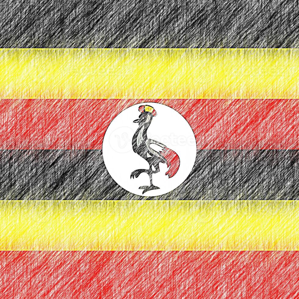 Uganda flag pencil painting picture. Uganda emblem shaded drawing canvas. photo
