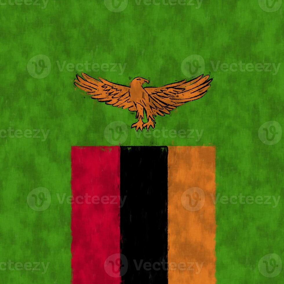 Zambia oil painting. Zambian emblem drawing canvas. A painted picture of a country's flag. photo