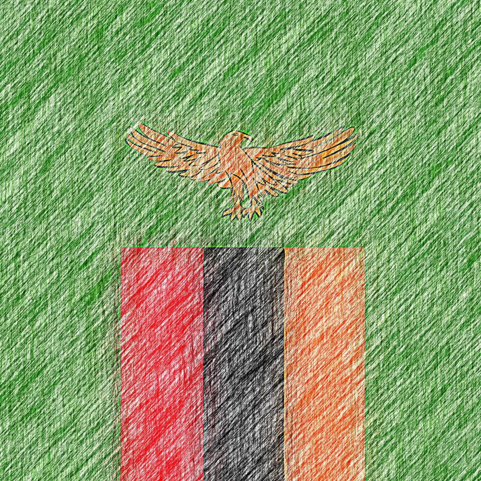 Zambia flag pencil painting picture. Zambian emblem shaded drawing canvas. photo