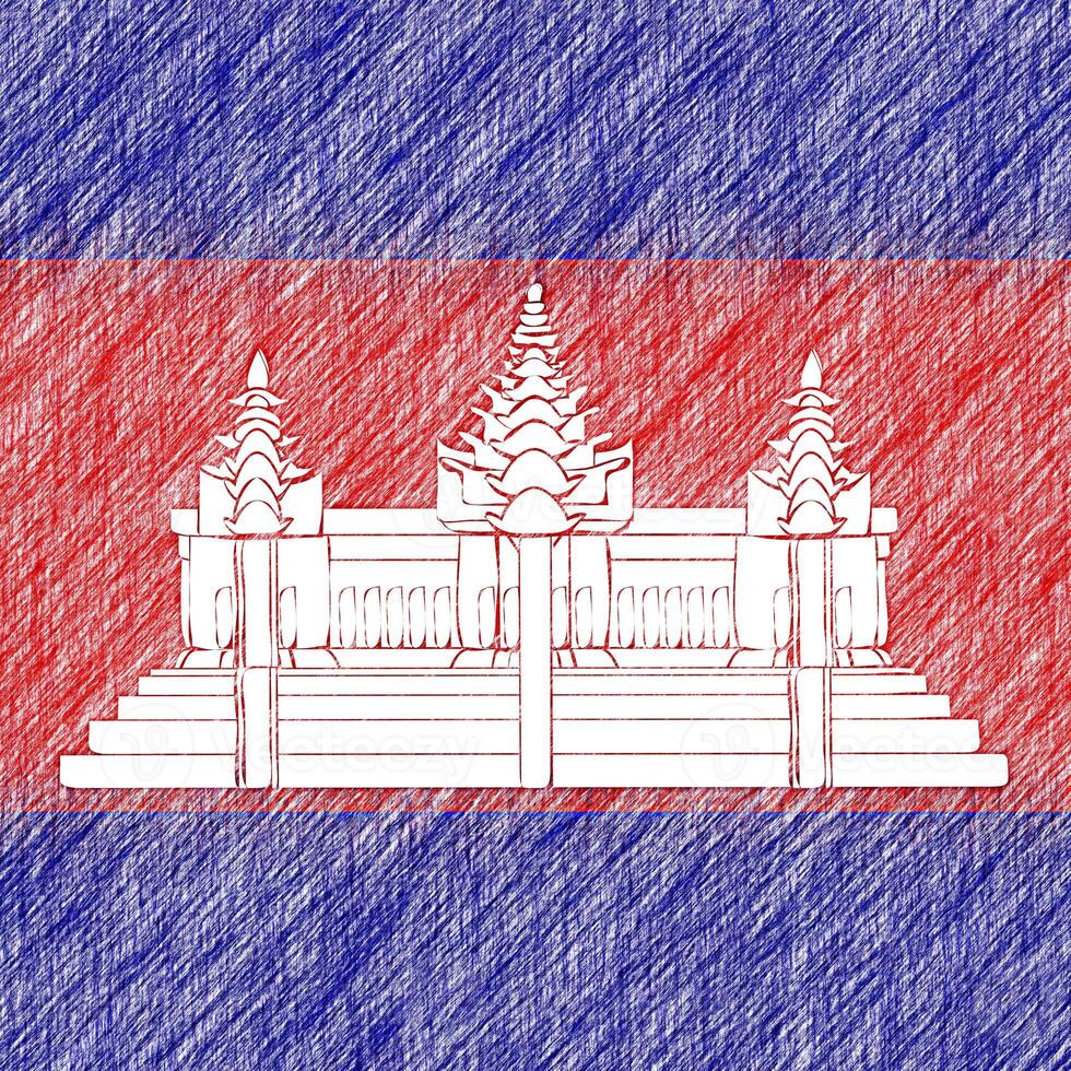 Cambodia flag pencil painting picture. Cambodian emblem shaded drawing canvas. photo