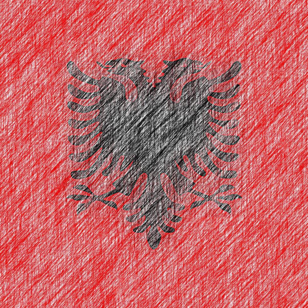 Albania flag pencil painting picture. Albanian emblem shaded drawing canvas. photo