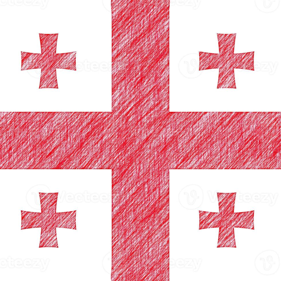 Georgia flag pencil painting picture. Georgian emblem shaded drawing canvas. photo