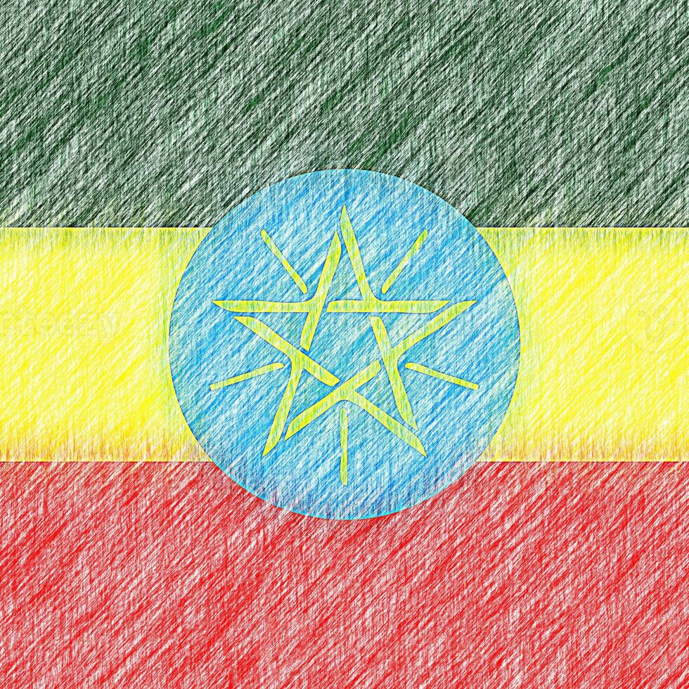 Ethiopia flag pencil painting picture. Ethiopian emblem shaded drawing canvas. photo