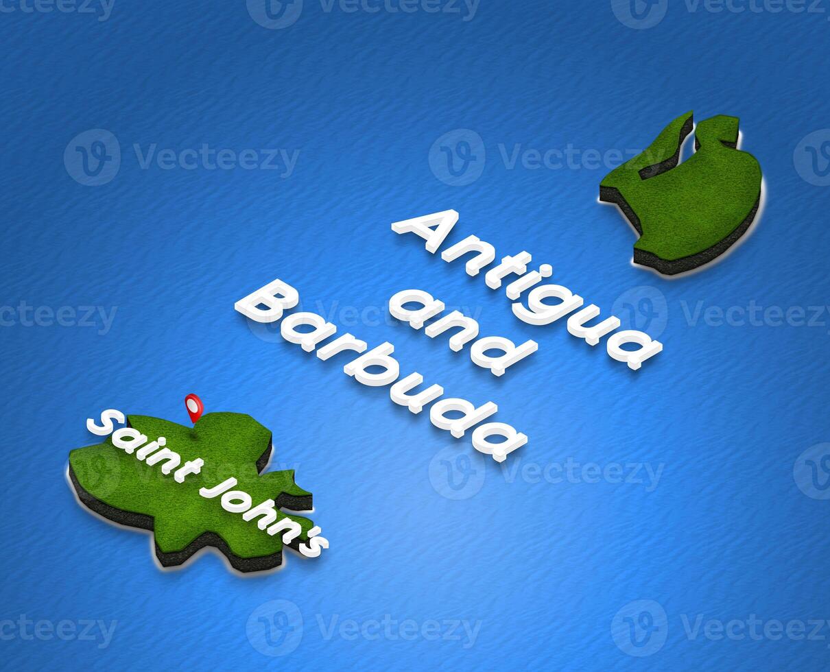 Map of Antigua and Barbuda. 3D isometric perspective illustratio photo