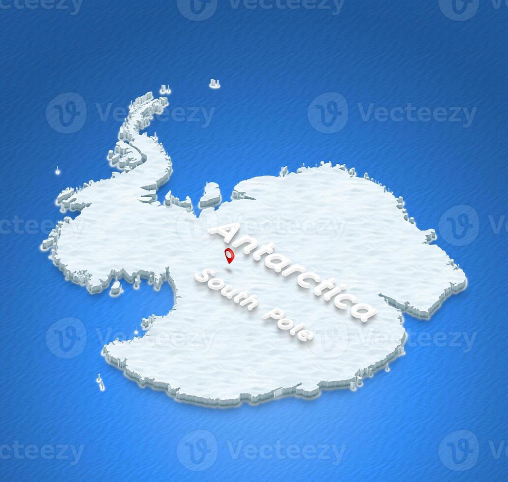 Map of Antarctica. 3D isometric perspective illustration. photo