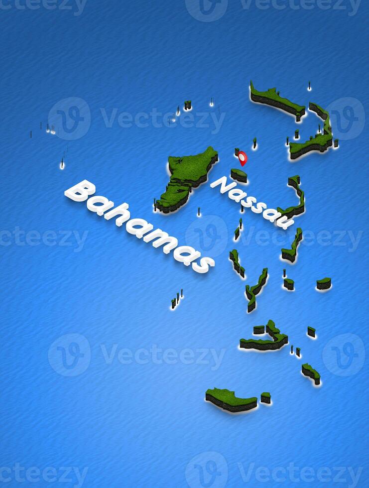 Map of Bahamas. 3D isometric perspective illustration. photo