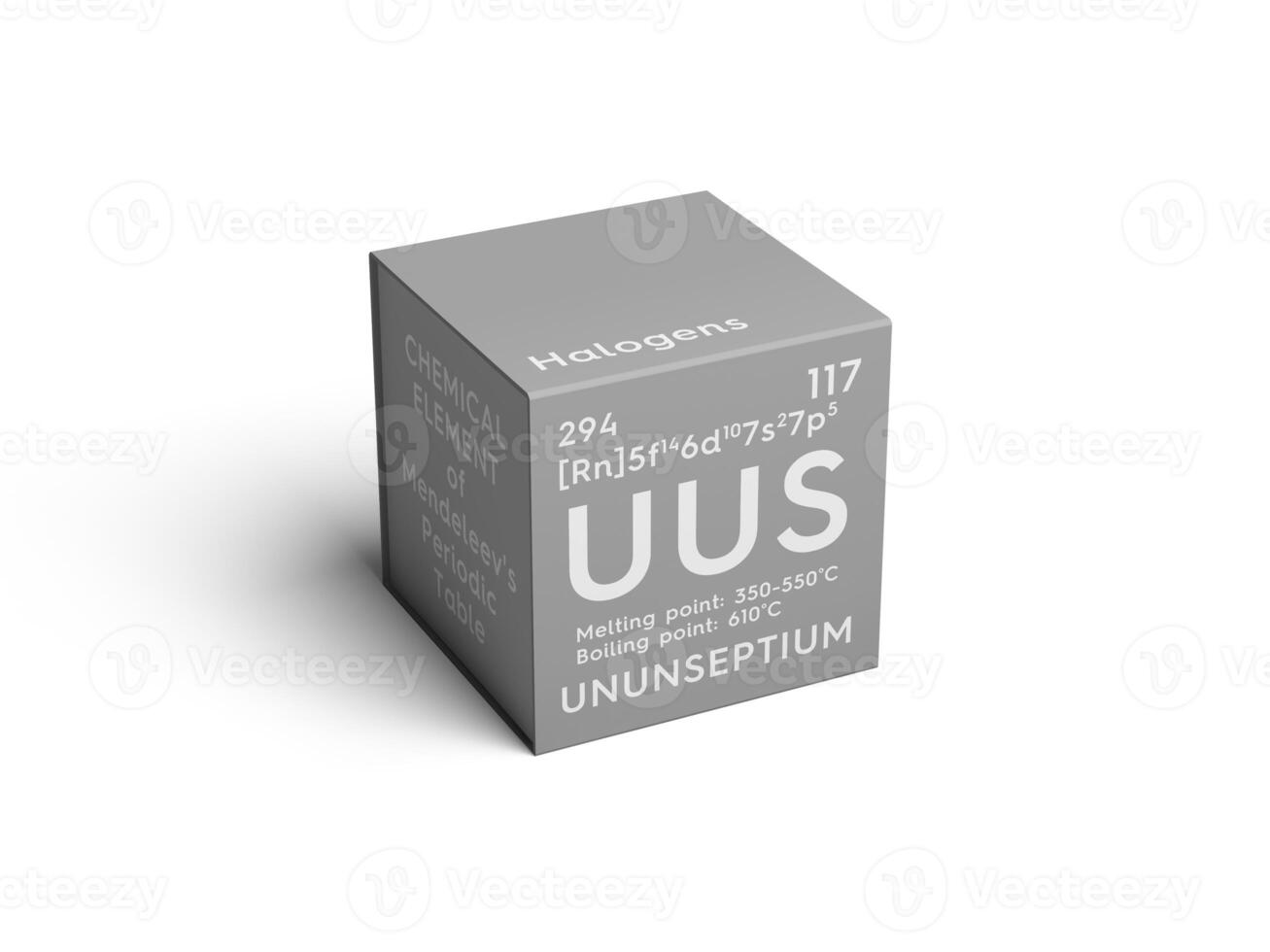 Ununseptium. Halogens. Chemical Element of Mendeleev's Periodic Table.. 3D illustration. photo